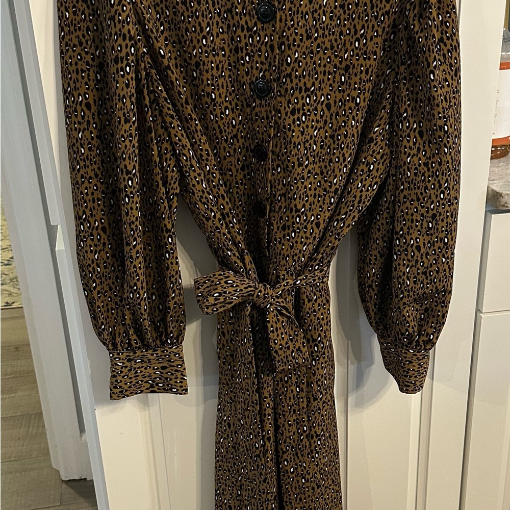 Brown Leopard Print Tie-Waist Dress